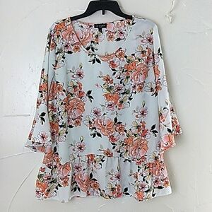 Floral Feminine Romantic Fairy Top Sz 2X Bell Sleeve Ruffles